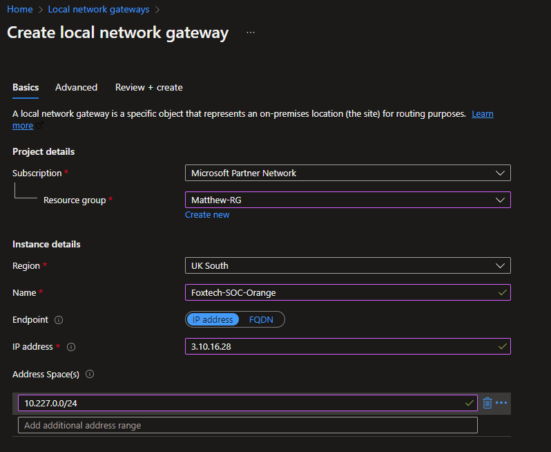 Create virtual network gateway